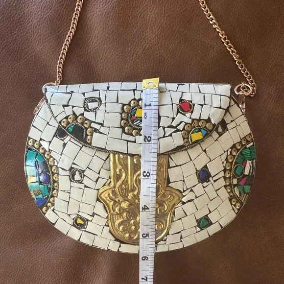 NEW Ramla Handmade Mosaic Crossbody Bag with Gold Accents - Picture 5 of 6